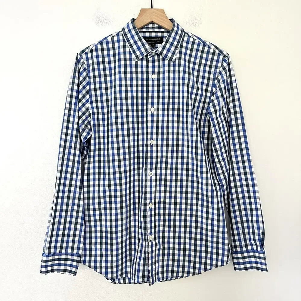 Banana Republic 100% Cotton Gingham Non-Iron Tailored Slim Fit Shirt Size M